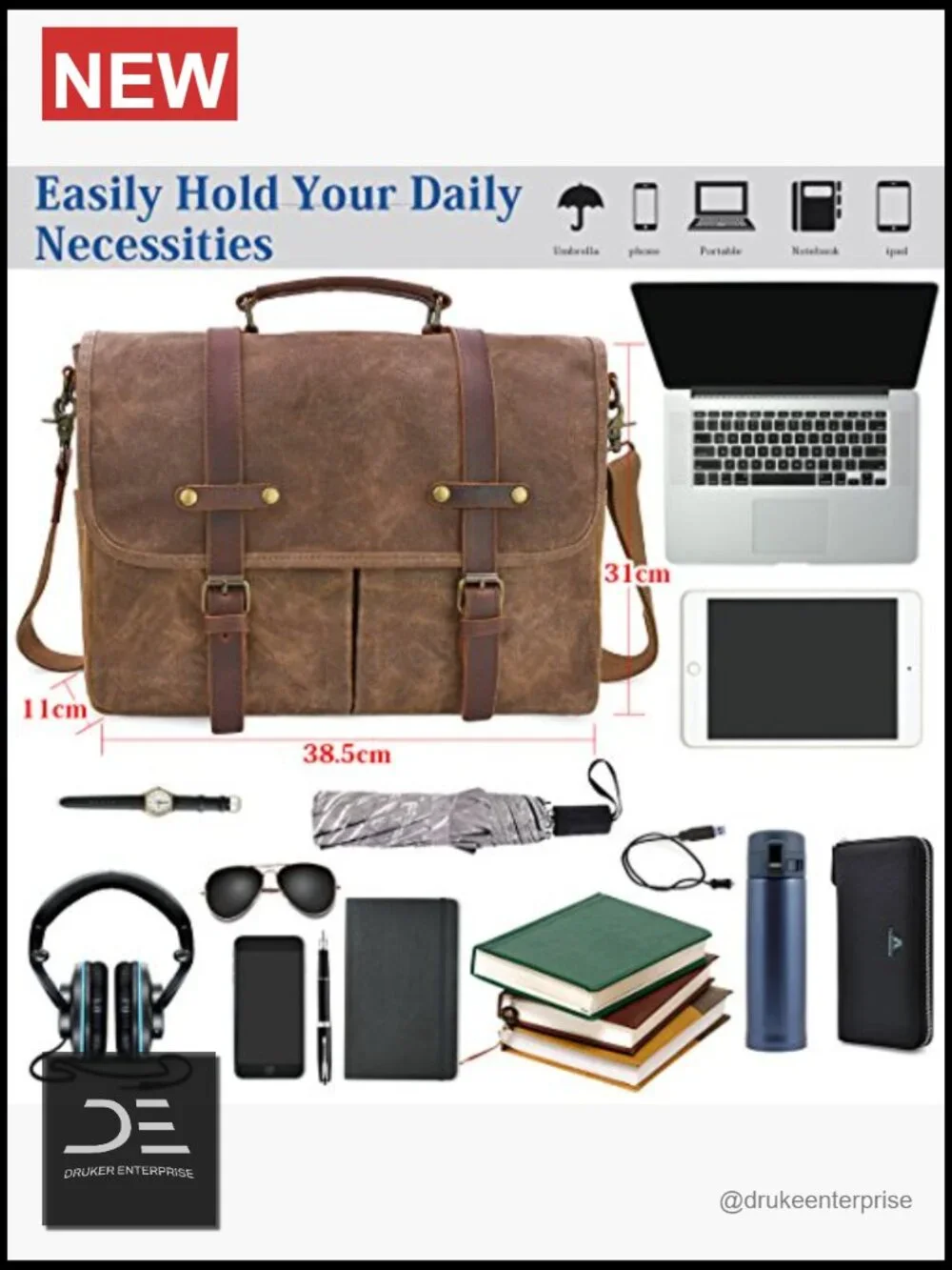 Vintage Messenger Laptop Bag 15.6